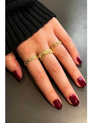 Trend Collection Klasik Minimal Gold Ayarlanabilir 3'lü Kadın Yüzük Seti