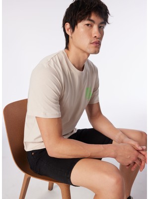 Jack & Jones Bisiklet Yaka Krem Erkek T-Shirt Jcogregory Tee Ss Crew Neck Exc
