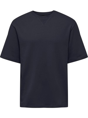 Only & Sons O Yaka Düz Koyu Lacivert Erkek T-Shirt Onsmoab Lıfe Rlx Ss Sweat