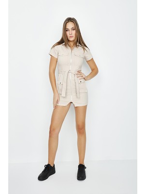 Select Moda Kadın Fermuarlı Mini Denim Elbise