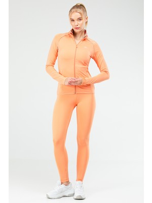 Speedlife Turuncu Slim Fit Micro Dik Yaka Üçlü Kadın Tayt Takım SA2443