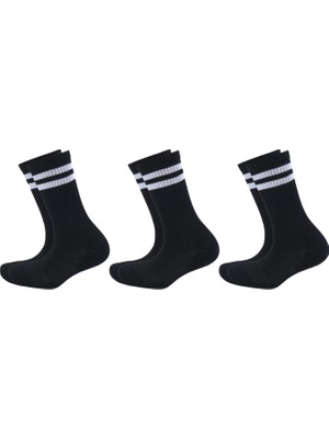 Eyon Socks Unisex Beyaz Çizgili Siyah Spor Beyaz Çorap - 3'lü Paket