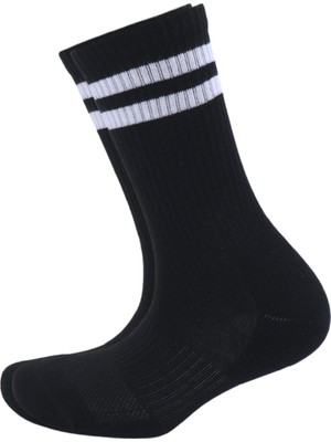 Eyon Socks Unisex Beyaz Çizgili Siyah Spor Beyaz Çorap - 3'lü Paket