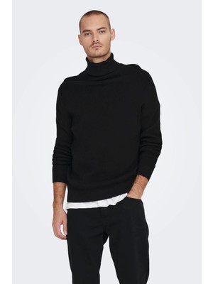 Only & Sons Onsphil Reg 12 Struc Roll Neck Knit Noos Erkek Siyah Kazak - 22023202