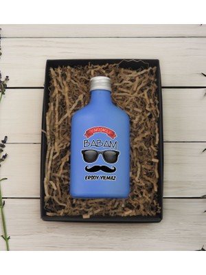Bk Gift Kişiye Özel Isimli Baba Temalı Mavi Tasarım Cam Şişede 200 ml Kolonya-7, Babaya Hediye, Babalar Günü Hediyeleri, Hediyelik Baskılı Kolonya