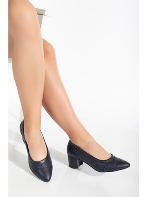 Kadın Deri Delikli Topuklu Ayakkabı 2863 Topuklu Ayakkabı Lacıvert 36