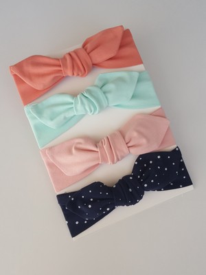 Swan Butik Kız Çocuk Bebek Banda Toka Seti 4 lü Pudra pembe Somon Lacivert ve mint