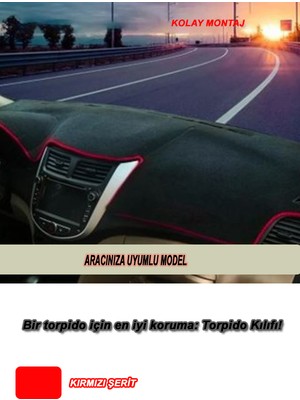 Kumraldede Skoda Rapıd (2012-2017) Modeller Için Uyumlu 3D Ön Göğüs/torpido Koruma - Kırmızı Şerit