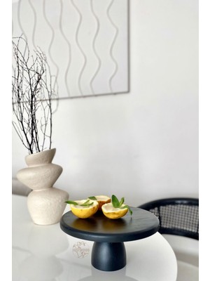 Justwood Justwood Lucca Siyah 25 cm Ahşap 10 cm Ayaklı Yuvarlak Pasta Sunum Servis Tabağı