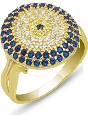 Gumush Gümüş Gold Yuvarlak Nazarlı Kadın Yüzük