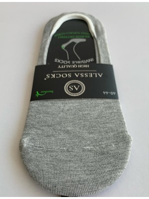 Alessa Socks Bambu Babet Çorap Silikonlu 6 Çift Yıkamalı Burun Dikişsiz Erkek Gri