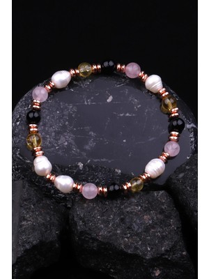 Alibaba Doğaltaş Inci-P. Kuvars-Oniks-Hematit Doğal Taş Tasarım Bileklik