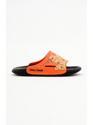 Tonny Black Çocuk Unisex Oranj Ayıcık Desenli Poli Taban Terlik Rahat Kullanım İçin