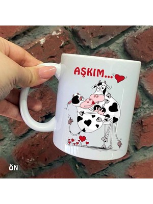 Hediyeci Abla Size Özel Aşkım Inek Seramik Baskılı Kupa Bardaklar