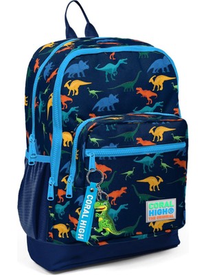 Coral High Erkek Çocuk İlkokul Çantası Dinazor Baskılı Dört Bölmeli Lacivert 23115