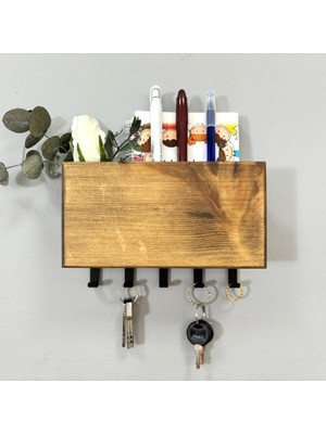 Velux Home Metal ve Masif Ahşap Duvar Askısı Hazneli Anahtarlık Kitaplık Raf Duvar Askılığı 18*12*5,5 cm