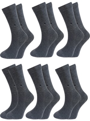 Alessa Socks Bambu Soket Gri Uzun Çorap Desenli Kare 6 Çift Burun Dikişsiz Yıkamalı