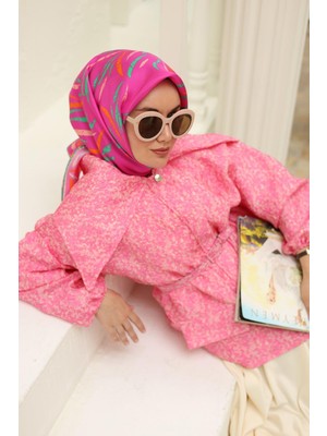 Silk Home Pembe Turuncu Desenli Tivil Ipek Eşarp 11432-11