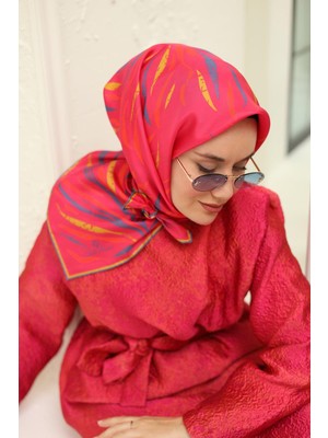 Silk Home Pembe Turuncu Desenli Tivil Ipek Eşarp 11432-54