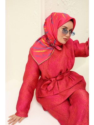 Silk Home Pembe Turuncu Desenli Tivil Ipek Eşarp 11432-54