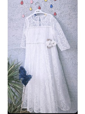 Kids M Beyaz Tül Abiye Mezuniyet Elbise Kız Çocuk