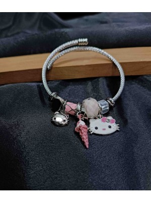 Dna Pandora, Hello Kitty Charmlı Pembe Çelik Bileklik