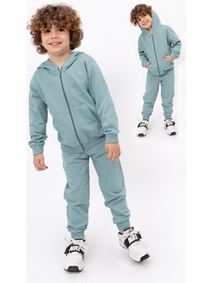 Bubito Çocuk Kapüşonlu %100 Pamuklu 2'li Takım (1-7 Yaş)-Yeşil