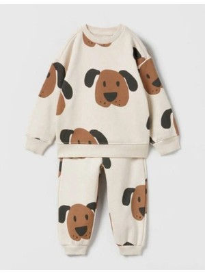 Bubito Unisex Bebek Çocuk Köpek Desenli %100 Pamuklu 2'li Alt Üst Takım