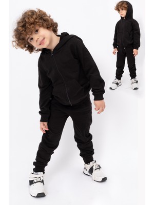 Bubito Çocuk Kapüşonlu %100 Pamuklu 2'li Takım (1-7 Yaş)-Siyah