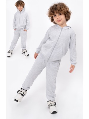 Bubito Çocuk Kapüşonlu %100 Pamuklu 2'li Takım (1-7 Yaş)-Gri