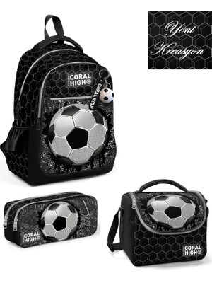 Coral High Kids Futbol Desenli Üç Bölmeli  3’lü Okul Çanta Seti