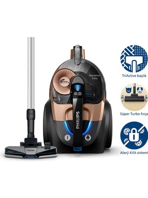 Philips Çift Başlıklı ve Turbo Fırça Yüksek Emiş Gücüne Sahip Toz torbasız Süpürge 900W ^^Özel Lambader Hediyeli^^