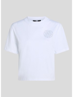 Karl Lagerfeld Yuvarlak Yaka Baskılı Beyaz Kadın T-Shirt 240W1701