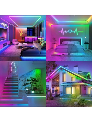 Neeko 5mt Şerit Neon LED Animasyonlu Kumandalı ve Telefon Kontrollü Sese ve Müziğe Duyarlı Magic LED Argb