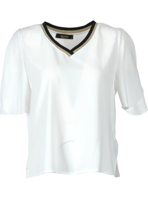 Ysatis Minimalist V Yaka Balon Kol Kadın Bluz - Günlük Stil
