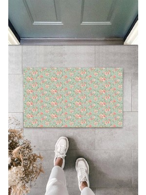 Narnuga 3D Baskı Özel Tasarım  Açık Yeşil Çoklu Çiçek  Kapı Paspası