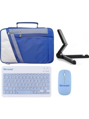 Microcase Lenovo Tab P12 TB370FU 12.7'' Uyumlu Tablet Çanta+Türkçe Bluetooth Klavye +Mouse+ Standı-Mavi AL4384