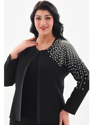 Ladies First Büyük Beden 3913 Siyah Ceket+Bluz Takım