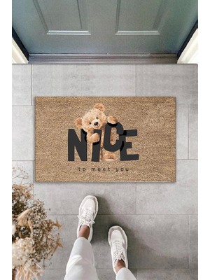 Narnuga Dijital Baskı Kahverengi Ayıcık Tedy Bear Nice Kapı Paspası K-3009