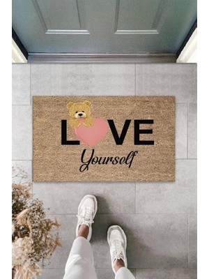 Narnuga Bej Kapı Önü Paspası Love Yourself Ayıcık Desen  K-3327
