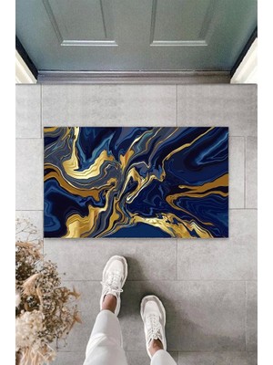 Narnuga Dijital Modern Dalgalı Lacivert Kapı Paspası Dış Mekan Paspas K-3102