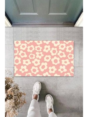 Narnuga Dijital Çiçek Pembe Kapı Paspası Dış Mekan Paspas K-3125