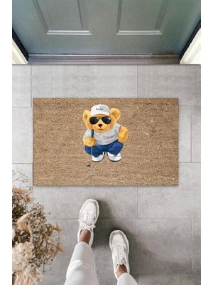 Narnuga Bej Kapı Önü Paspası Golfer Ayıcık Desen  K-3330