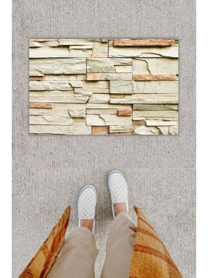 Narnuga Dijital Baskı Dekoratif Taş Duvar Çok Renkli Kapı Önü Paspası K-1255