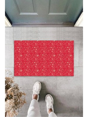 Narnuga Kırmızı Kapı Önü Paspası Çoklu Kalpler Desen  K-3220