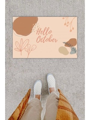 Narnuga Dijital Baskı Dekoratif Hello October Pudra Kapı Önü Paspası K-1224