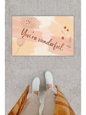 Narnuga Dijital Baskı Dekoratif Çiçek Pudra Kapı Önü Paspası K-1219