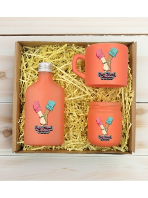 Bk Gift Kişiye Özel Isimli Dtf Best Friend Temalı Somon Kahve Fincanı & Kolonya & Mum Hediye Seti-5, Arkadaşa Hediye, Doğum Günü Hediyesi