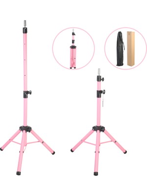 Trend Peruk Kuaför Eğitim Mankeni Için Metal Tripod - Pembe + Taşıma Çantası