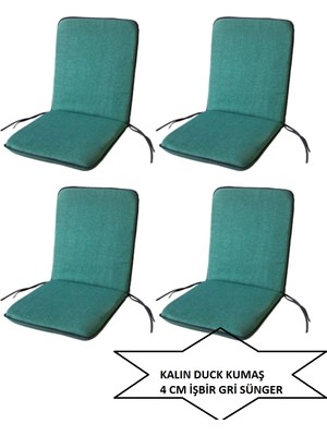 Mor Minder Sandalye Minderi Büyük Arkalıklı Yıkanabilir 4'lü Yeşil 4 cm Sünger